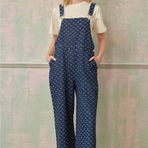 Women's Blue Bow Denim Overalls